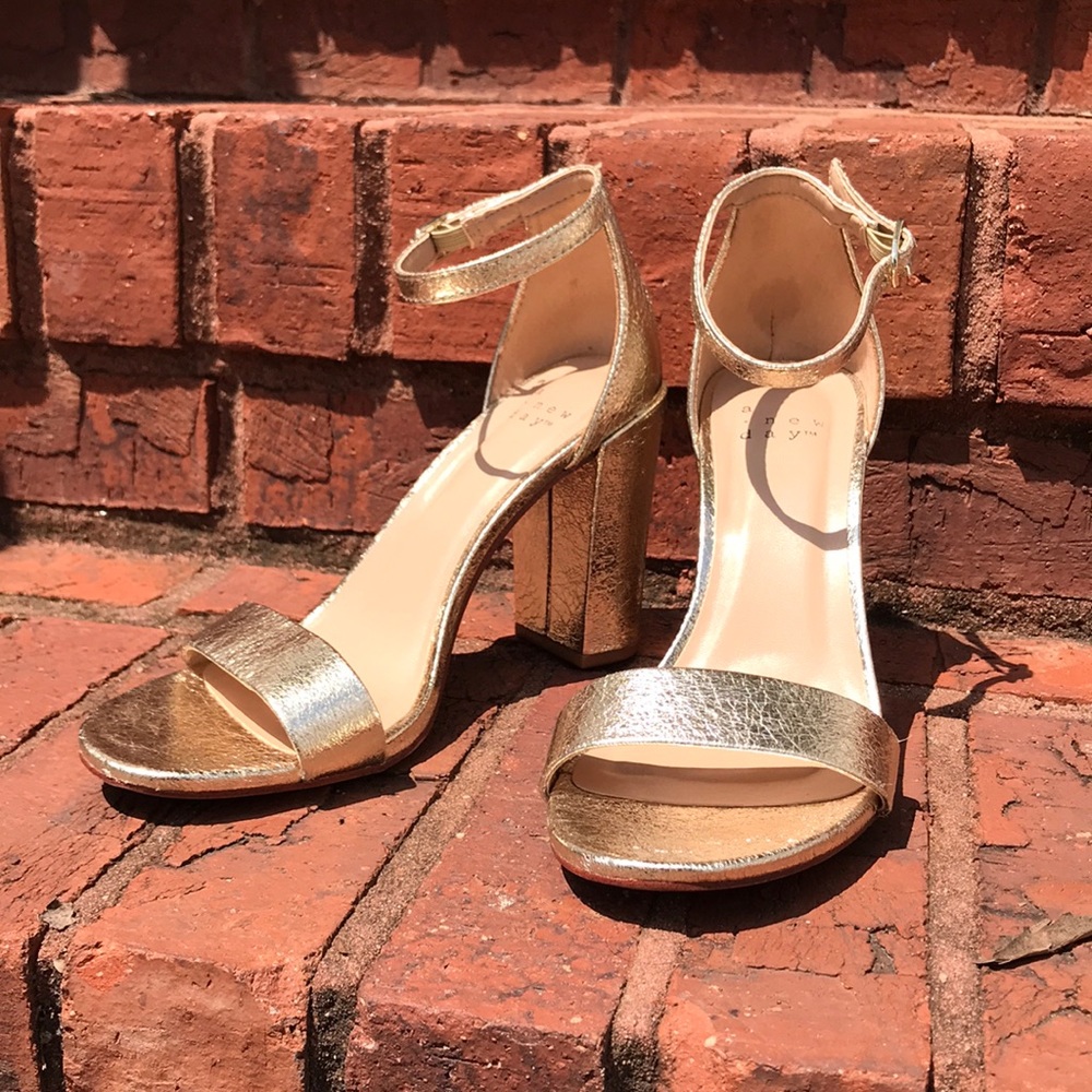A New Day Gold Block Heels